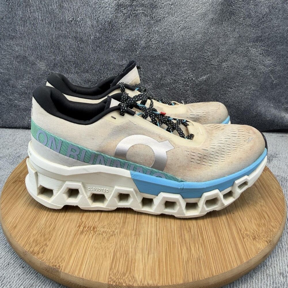 On CloudTec Shoes Womens Size 8.5 Beige Blue Mesh Running Sneakers Helion